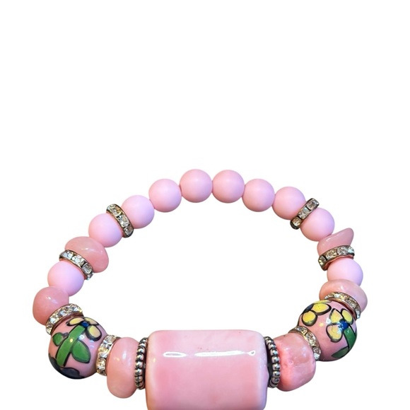 Pink Beaded Bracelet with Floral Accents- Color Pop Collection - Picture 3 of 9